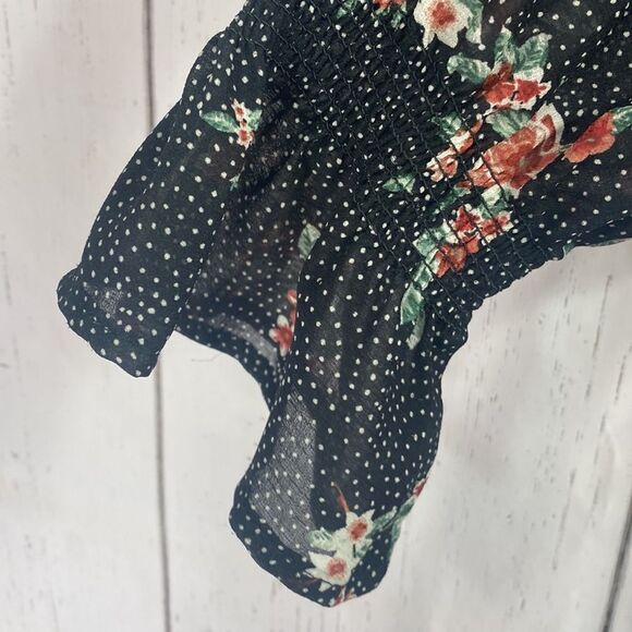 Torrid Floral Dot Print Chiffon Ruffled Smocked Bell Sleeve Top Blouse - Picture 8 of 14